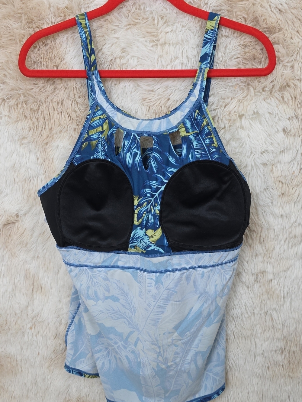 *Septangle Blue Tropical Leaf Tankini Swim Top Estimated Small - Picture 7 of 11